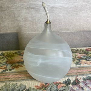 Art Glass Hand Blown 4” Oil Lamp white and clear, irridized No Wick New
